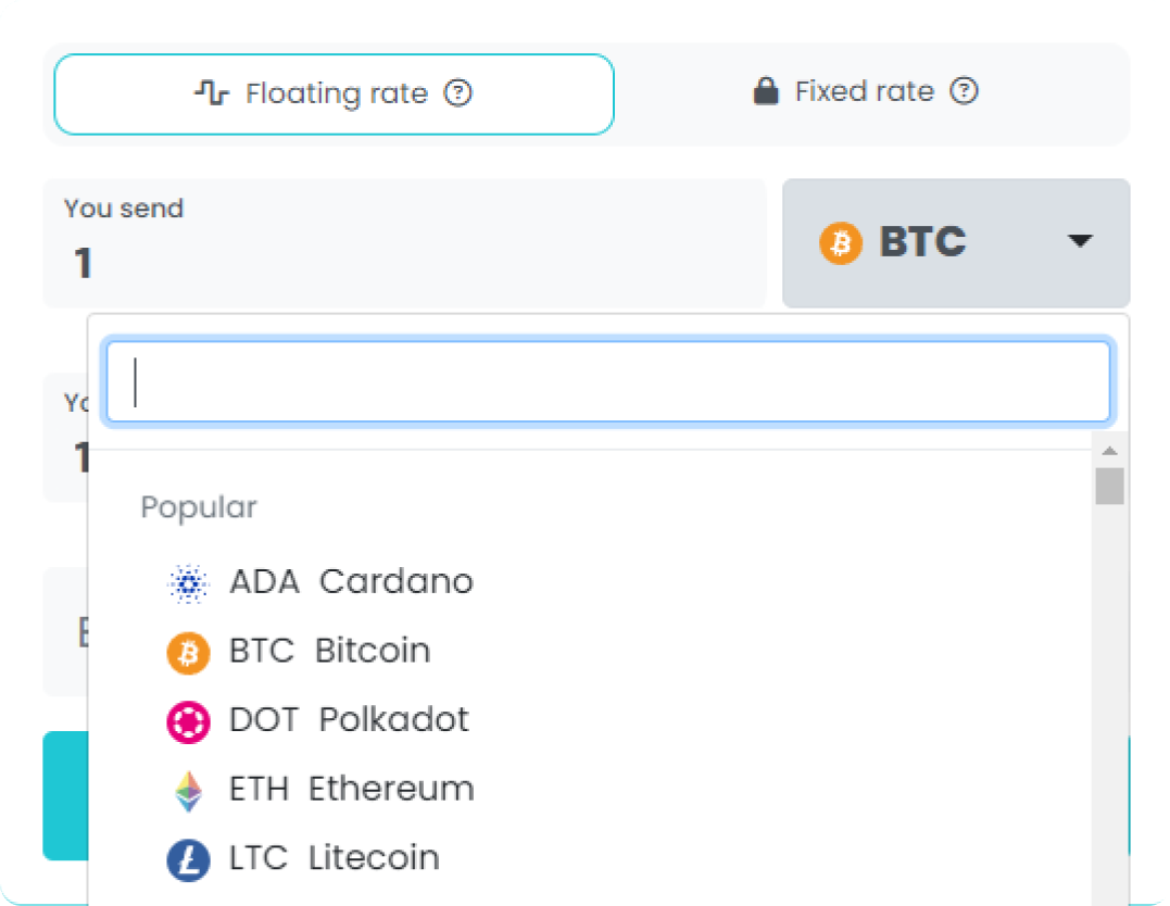 Choose BTC to WSOL cryptocurrency pair